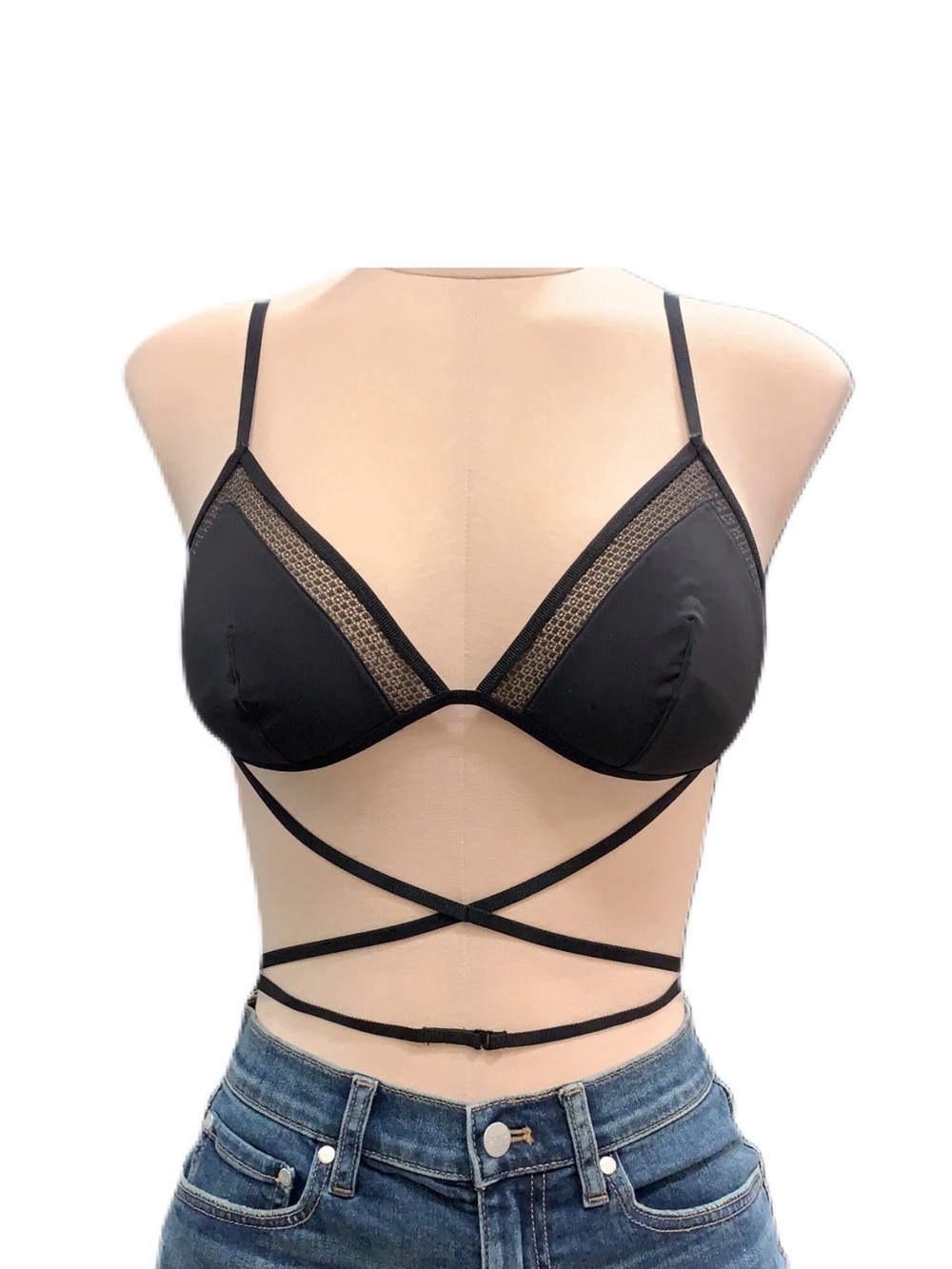 Victoria's Secret Black Strappy Triangle Bralette Size Large NWOT